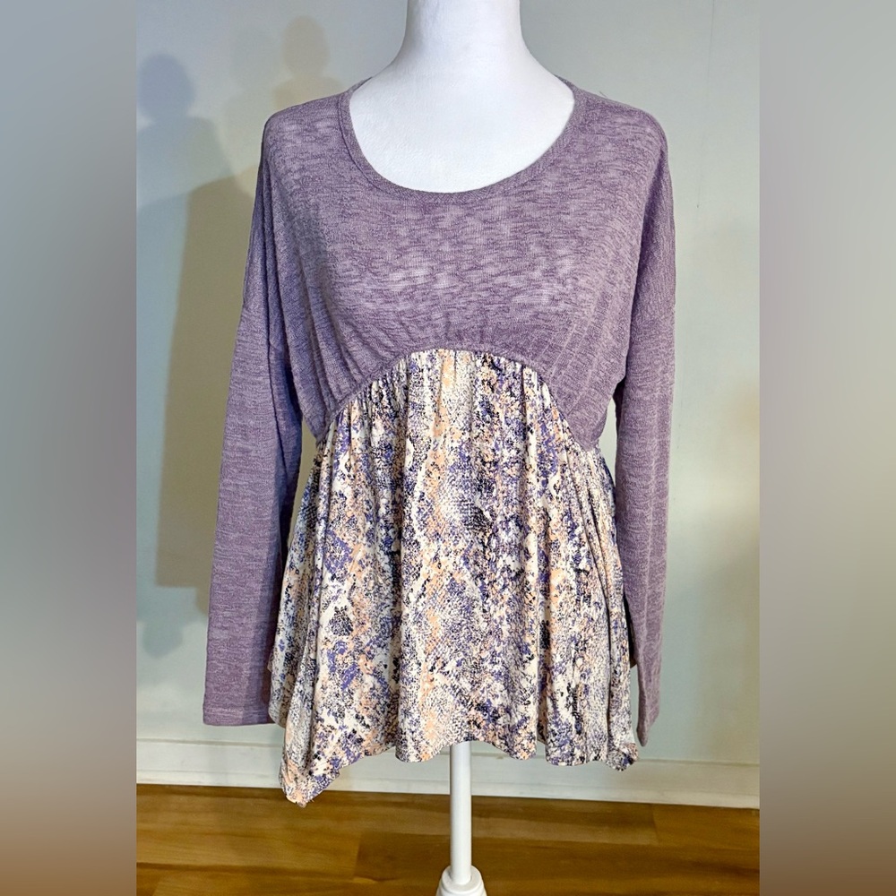 ODDY Purple Empire Waist Peplum Blouse with Relaxed Fit, Size Small
